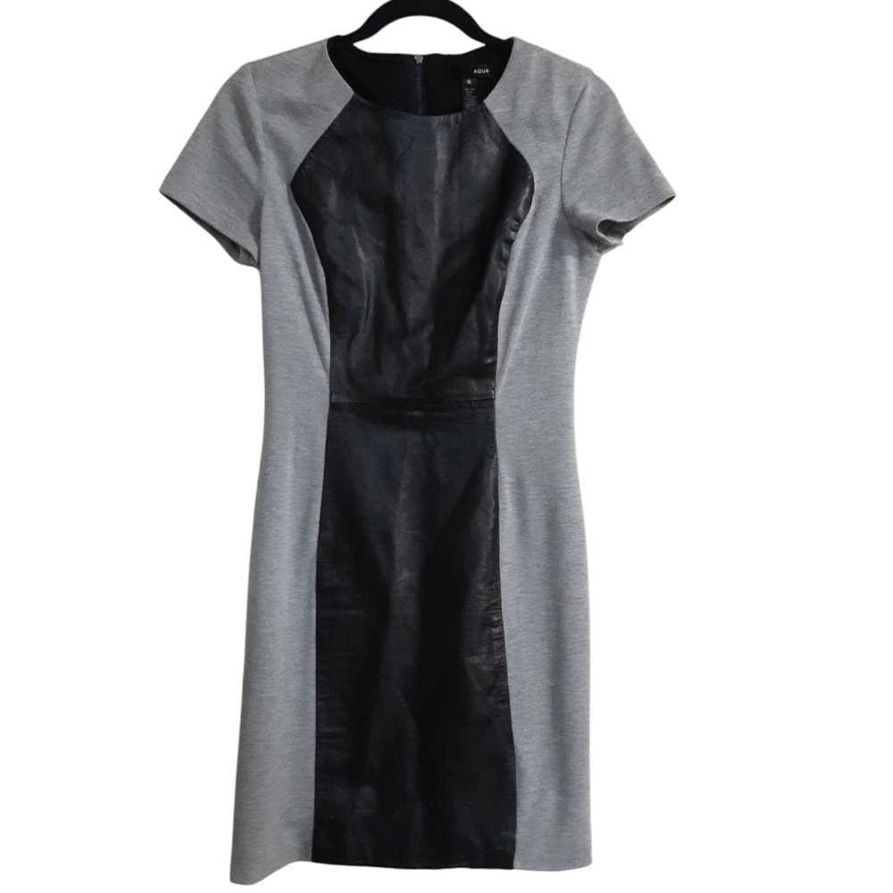 Aqua women dress shift leather details M gray black office y2k retro casual even